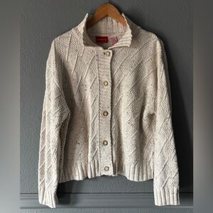 Liz Claiborne Liz & Co Cable Knit Cardigan Cream Button Front Size L